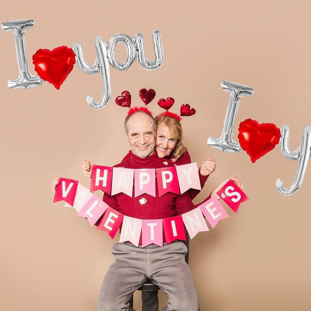 Balon din Folie Metalizata, Figurine Litere si Inima, Model I Love You, Tema Ziua Indragostitilor, 54x97 cm, Ambalaj