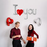 Balon din Folie Metalizata, Figurine Litere si Inima, Model I Love You, Tema Ziua Indragostitilor, 54x97 cm, Ambalaj
