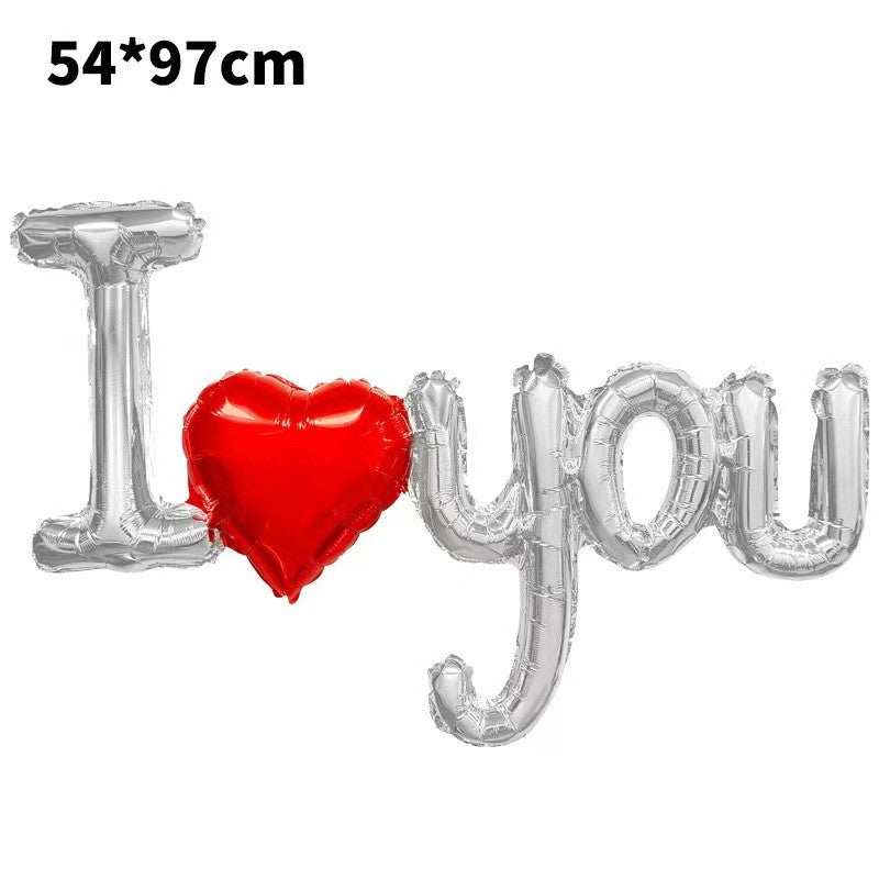 Balon din Folie Metalizata, Figurine Litere si Inima, Model I Love You, Tema Ziua Indragostitilor, 54x97 cm, Ambalaj