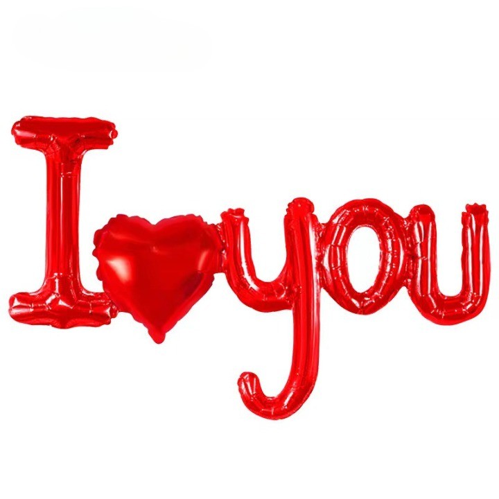 Balon din Folie Metalizata, Figurine Litere si Inima, Model I Love You, Tema Ziua Indragostitilor, 54x97 cm, Ambalaj