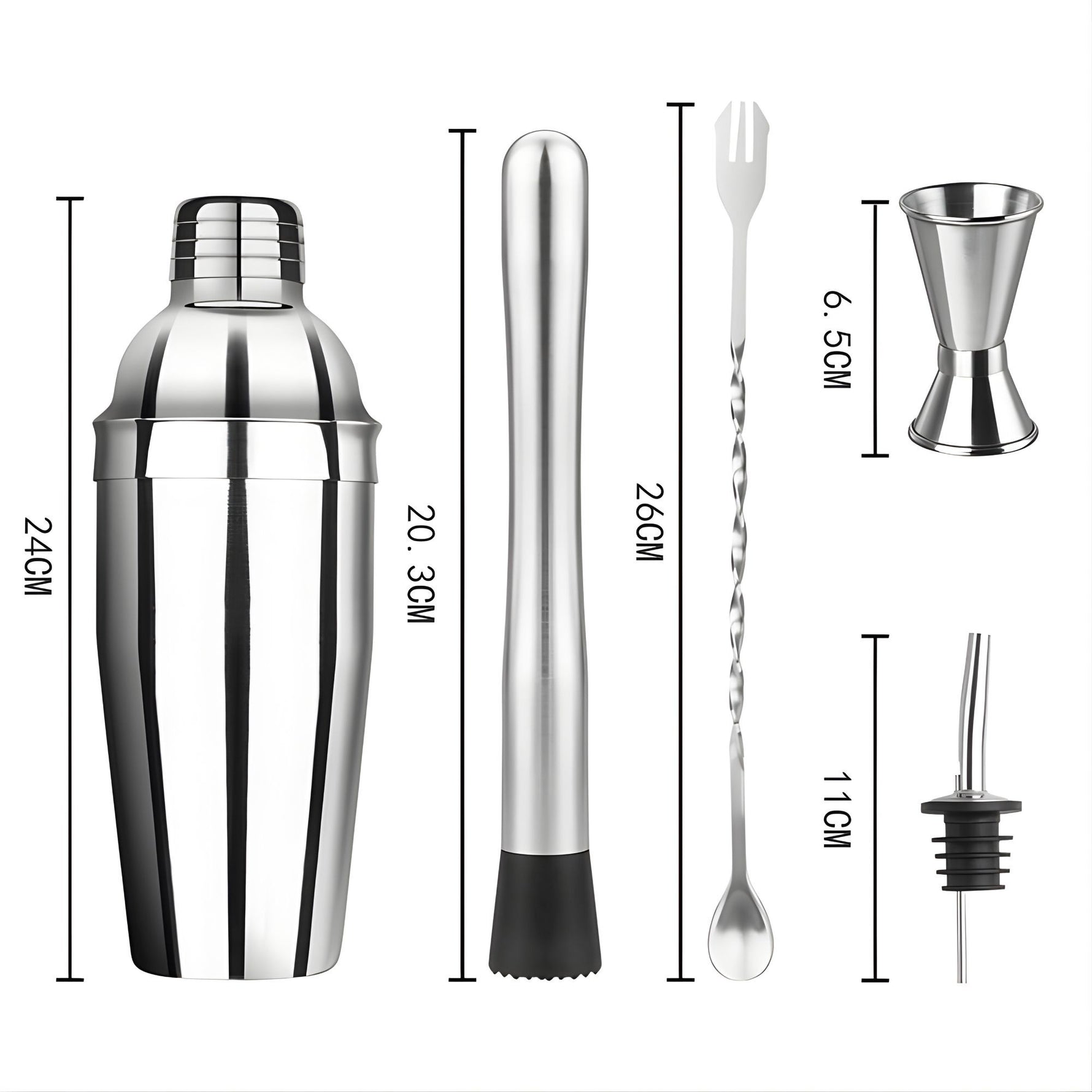 Set Barman Preparare Cocktail,Flippy, 6 Piese, Inox, Argintiu, Kit Accesorii Bar si Mixologie: Shaker750ml, Masura