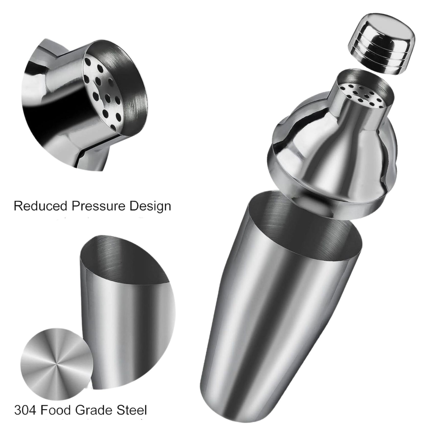 Set Barman Preparare Cocktail,Flippy, 6 Piese, Inox, Argintiu, Kit Accesorii Bar si Mixologie: Shaker750ml, Masura