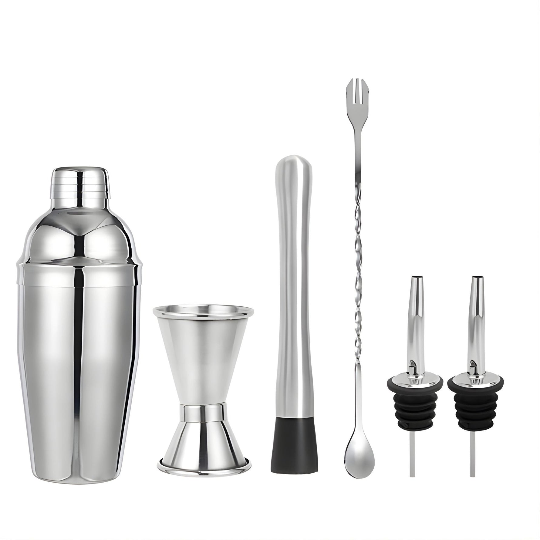 Set Barman Preparare Cocktail,Flippy, 6 Piese, Inox, Argintiu, Kit Accesorii Bar si Mixologie: Shaker750ml, Masura