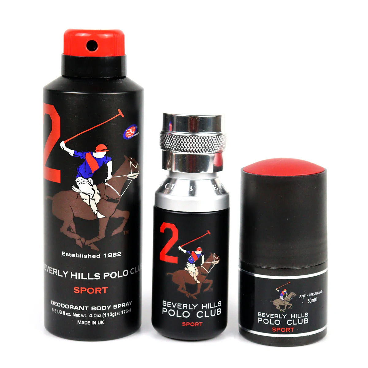 Set Beverly Hills Polo Club: 1982 - Sport 2, Eau De Toilette, For Men, 50 ml + 1982 - Sport 2, Anti-Perspirant, Deodorant Spray, For Men, 175 ml + Sport 2, Anti-Perspirant, Deodorant Roll-On, For Men, 50 ml - Olmarkt