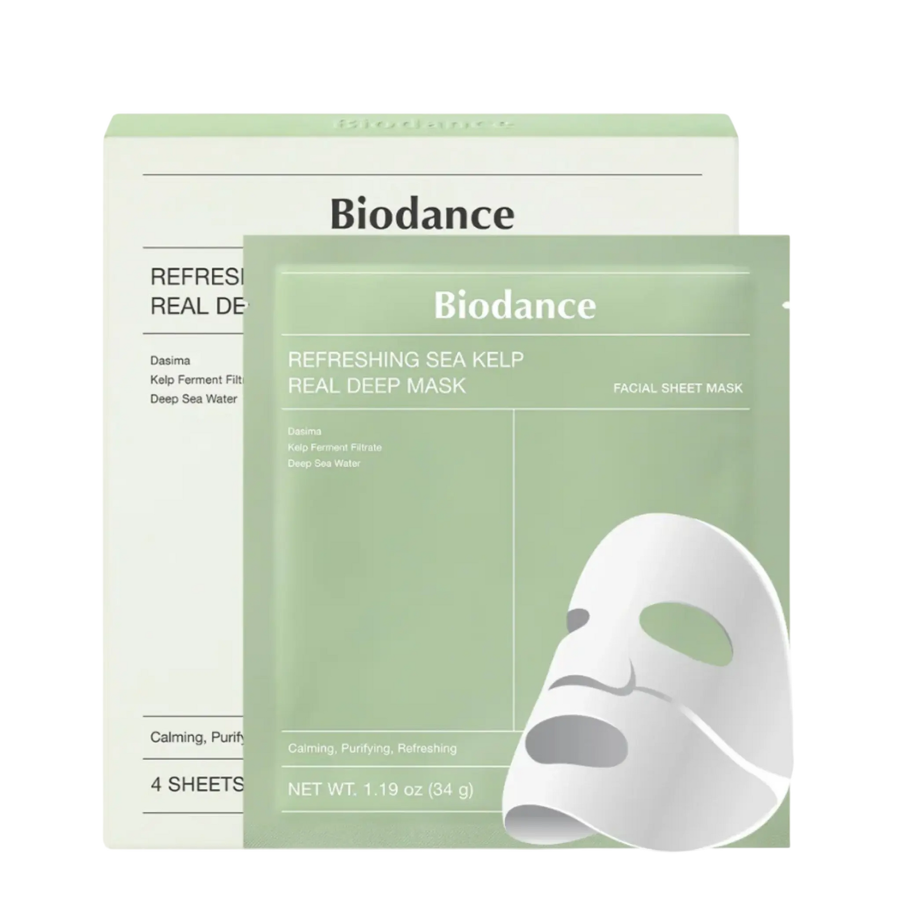 Set, Biodance, Refreshing Sea Kelp, Purifying, Sheet Mask, For Face, 4 pcs, 34 g