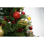 Set brad artificial de Craciun si elemente decorative, decorat cu conuri pin rosii, inaltime 210 cm, diametru 137 cm,
