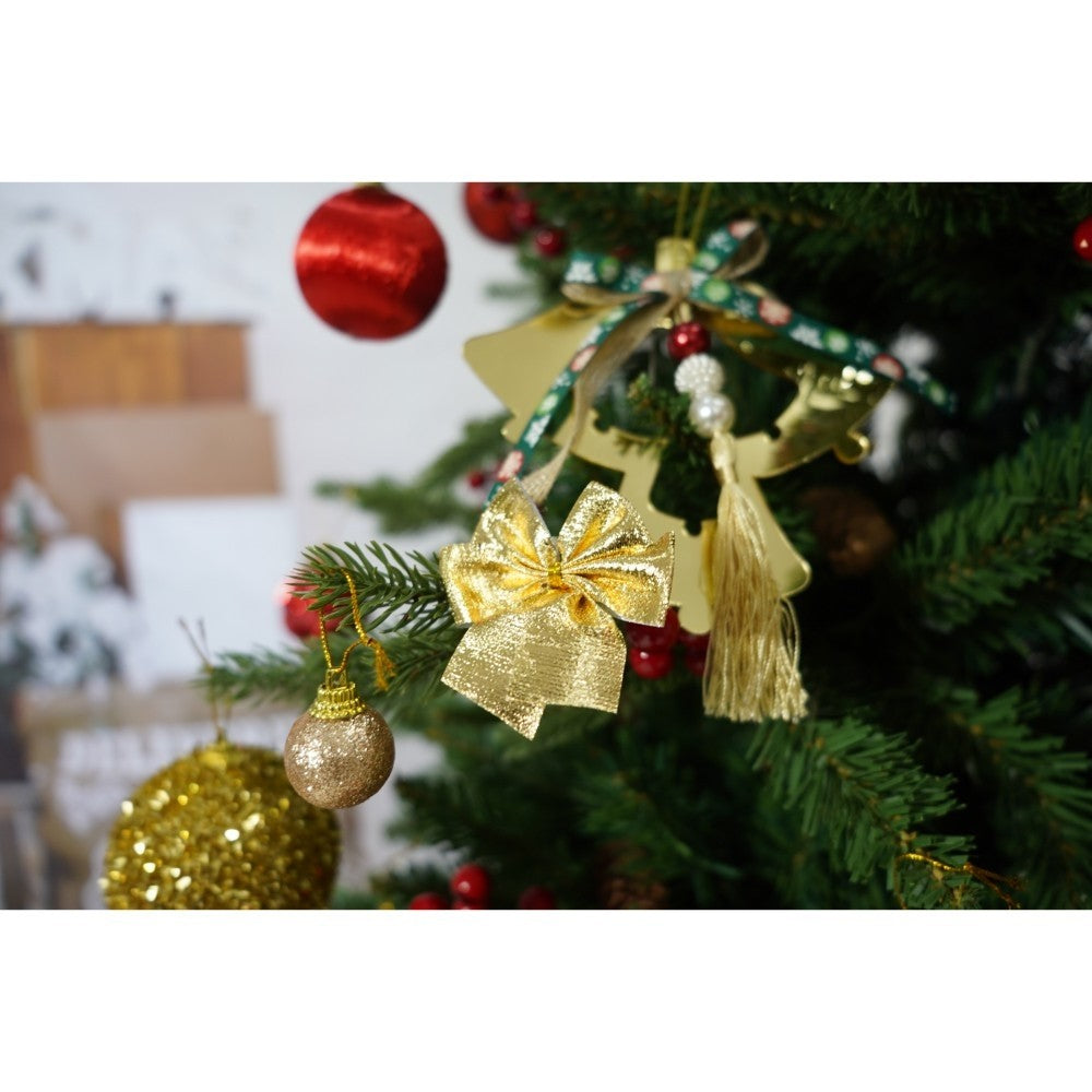 Set brad artificial de Craciun si elemente decorative, decorat cu conuri pin rosii, inaltime 210 cm, diametru 137 cm,