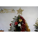 Set brad artificial de Craciun si elemente decorative, decorat cu conuri pin rosii, inaltime 210 cm, diametru 137 cm,