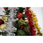 Set brad artificial de Craciun si elemente decorative, decorat cu conuri pin rosii, inaltime 210 cm, diametru 137 cm,