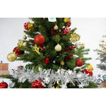 Set brad artificial de Craciun si elemente decorative, decorat cu conuri pin rosii, inaltime 210 cm, diametru 137 cm,