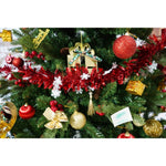 Set brad artificial de Craciun si elemente decorative, decorat cu conuri pin rosii, inaltime 210 cm, diametru 137 cm,