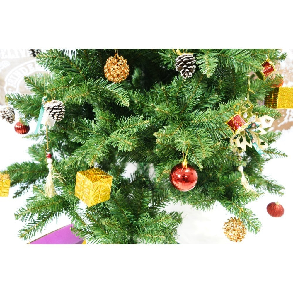 Set brad artificial de Craciun si elemente decorative, nins, decorat cu conuri pin, pentru interior/exterior, inaltime
