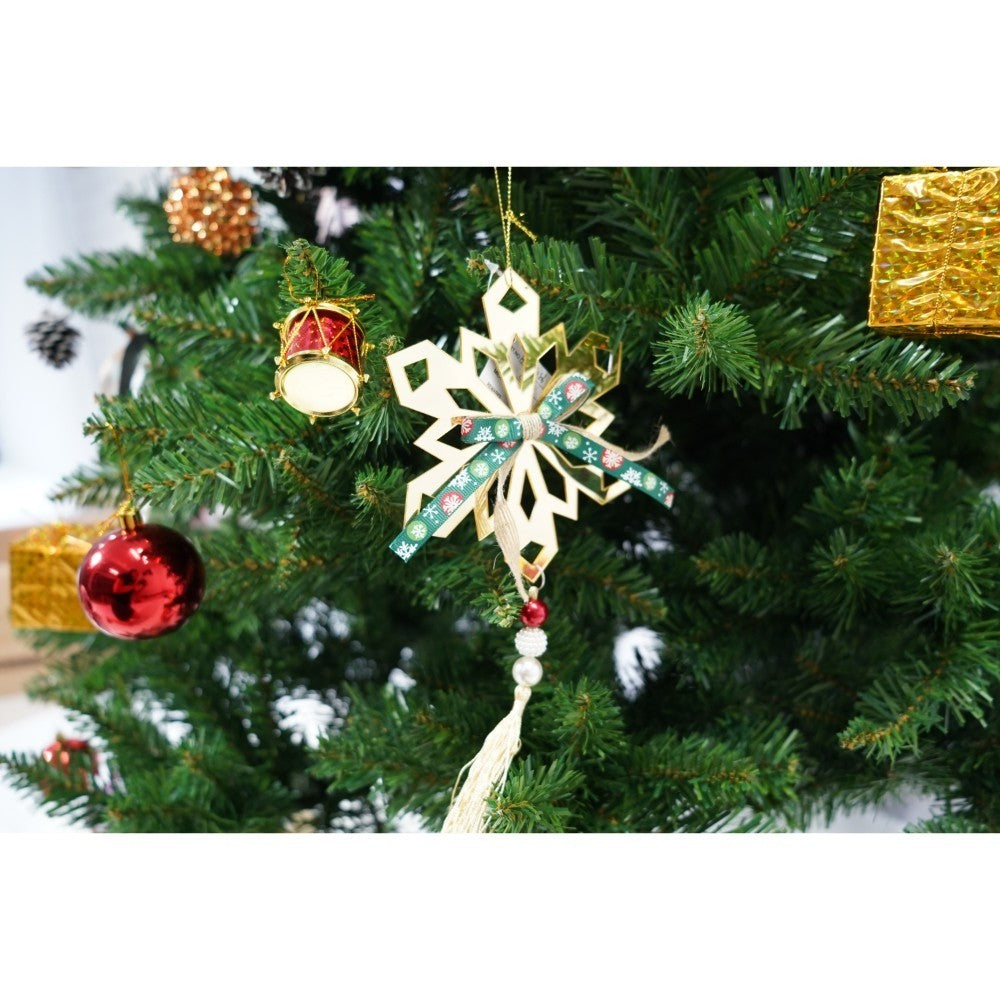 Set brad artificial de Craciun si elemente decorative, nins, decorat cu conuri pin, pentru interior/exterior, inaltime