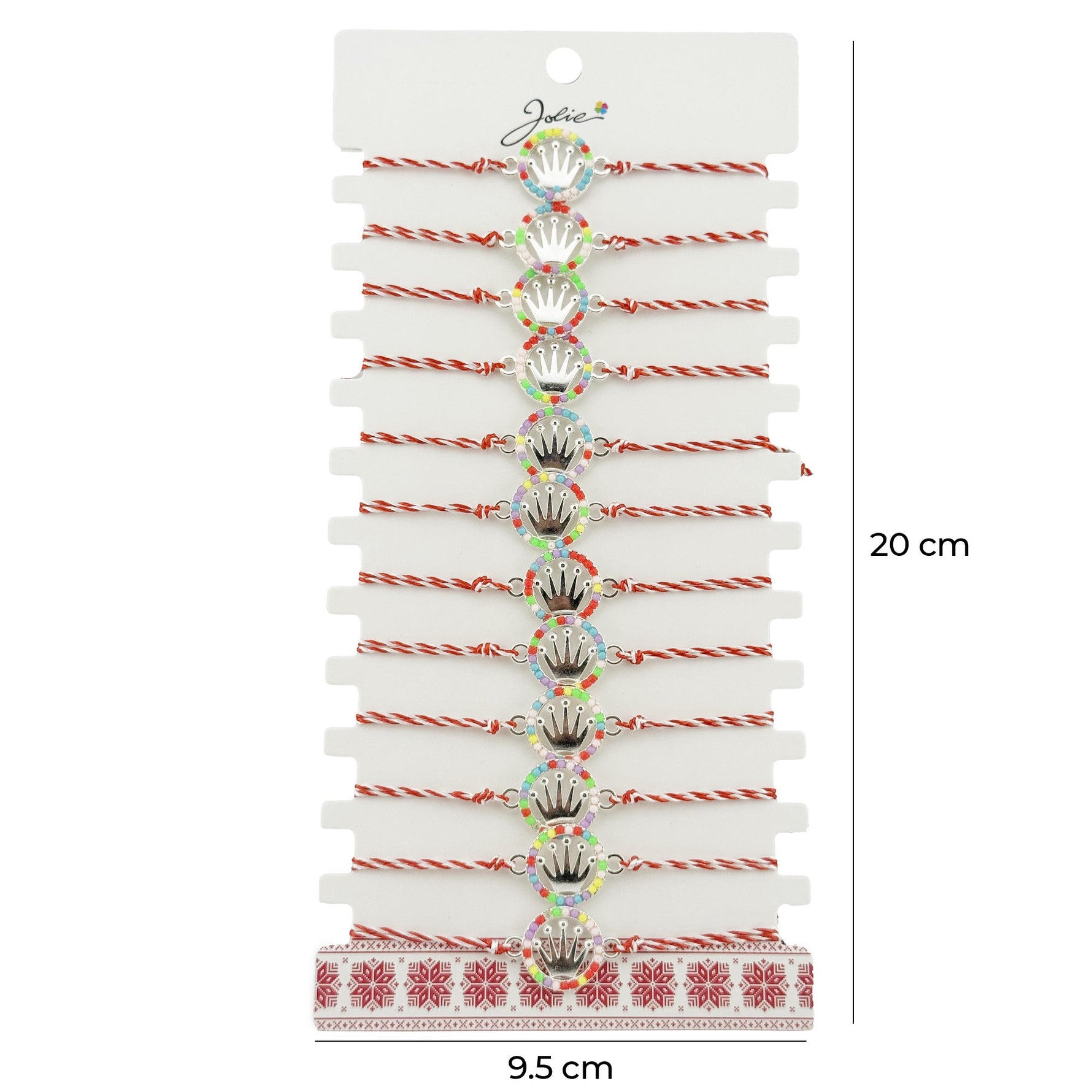 Bratara Martisor pentru Dama, Jolie, Model Coroana, Set 12 bucati, Pandativ Argintiu din Inox cu Elemente Multicolore,