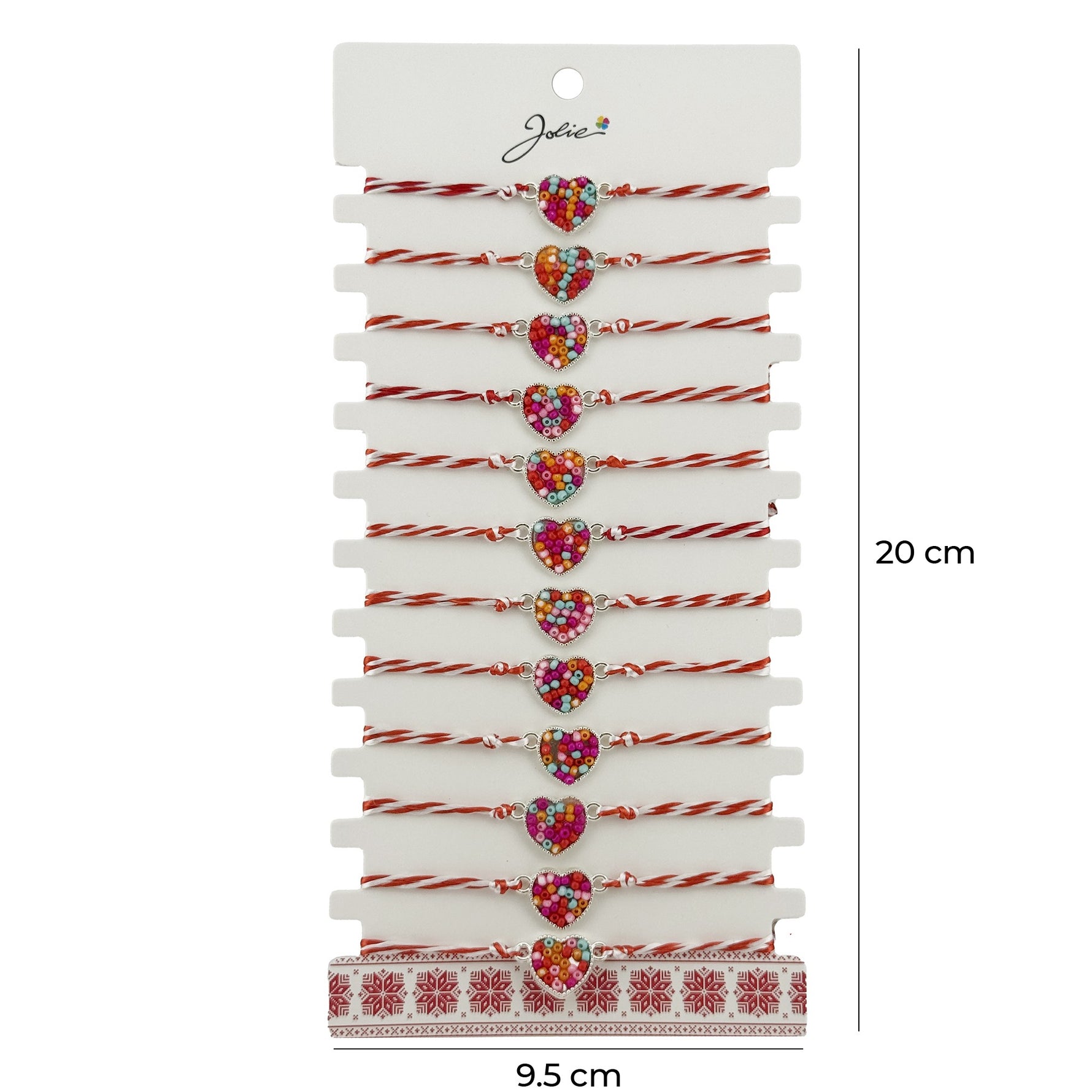 Bratara Martisor pentru Dama, Jolie, Model Inima Colorata, Set 12 bucati, Pandativ Argintiu din Inox cu Elemente