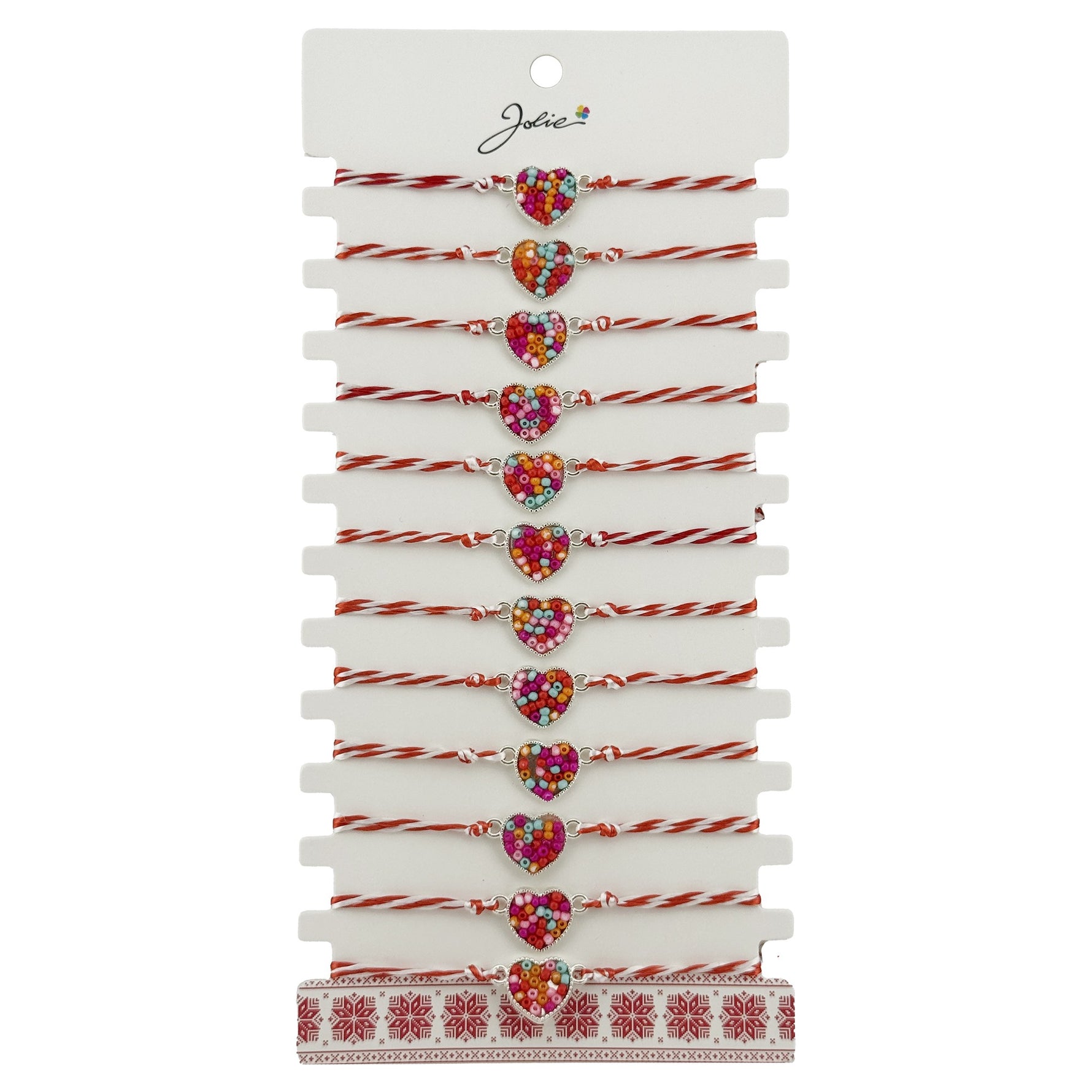 Bratara Martisor pentru Dama, Jolie, Model Inima Colorata, Set 12 bucati, Pandativ Argintiu din Inox cu Elemente