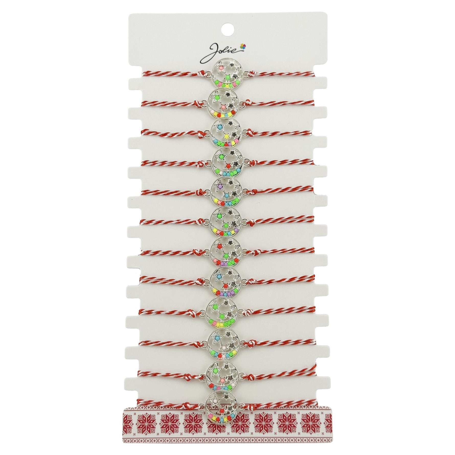 Bratara Martisor pentru Dama, Jolie, Model Luna cu Stele, Set 12 bucati, Pandativ Argintiu din Inox cu Elemente