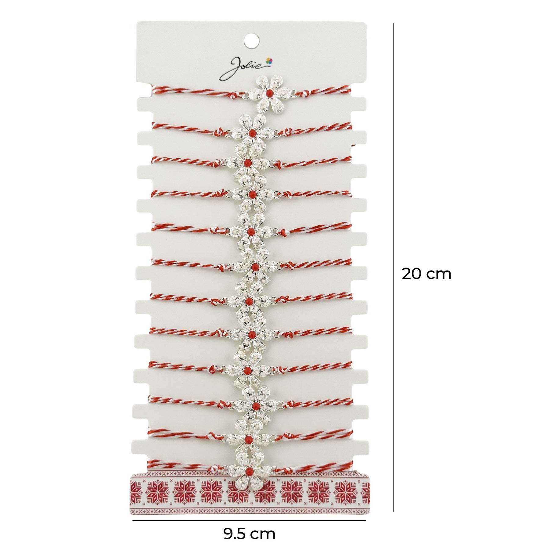 Bratara Martisor pentru Dama, Jolie, Model Floare Argintie, Set 12 bucati, Pandativ Argintiu din Inox cu Elemente