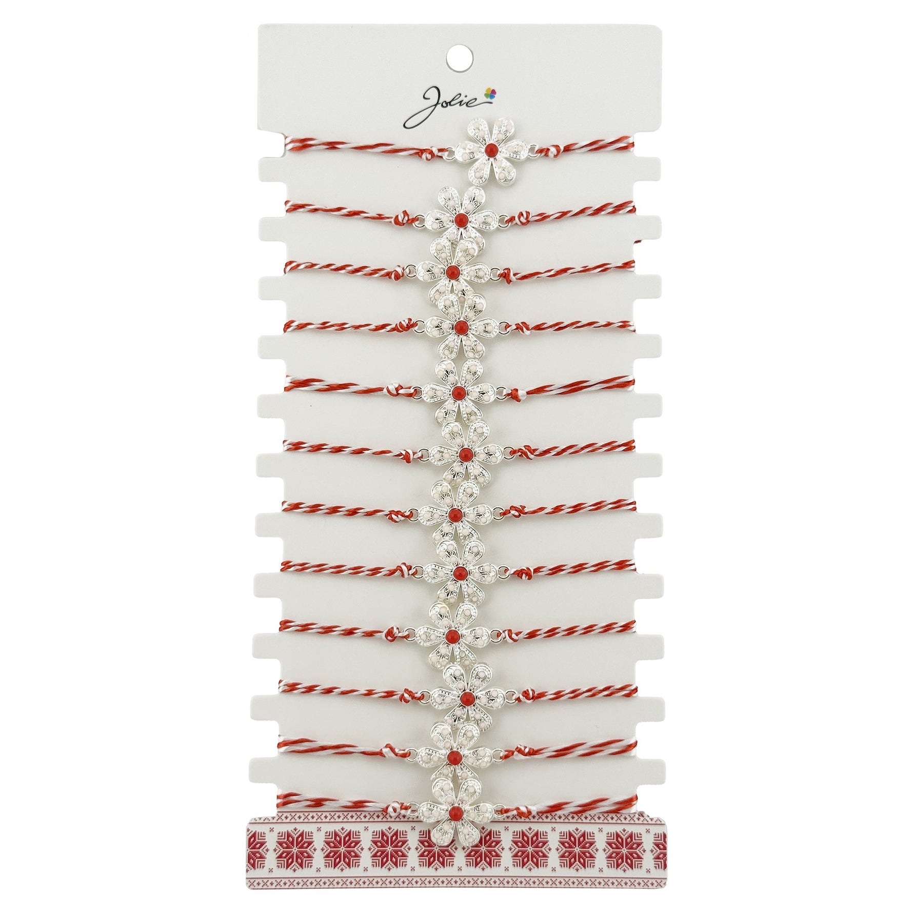 Bratara Martisor pentru Dama, Jolie, Model Floare Argintie, Set 12 bucati, Pandativ Argintiu din Inox cu Elemente