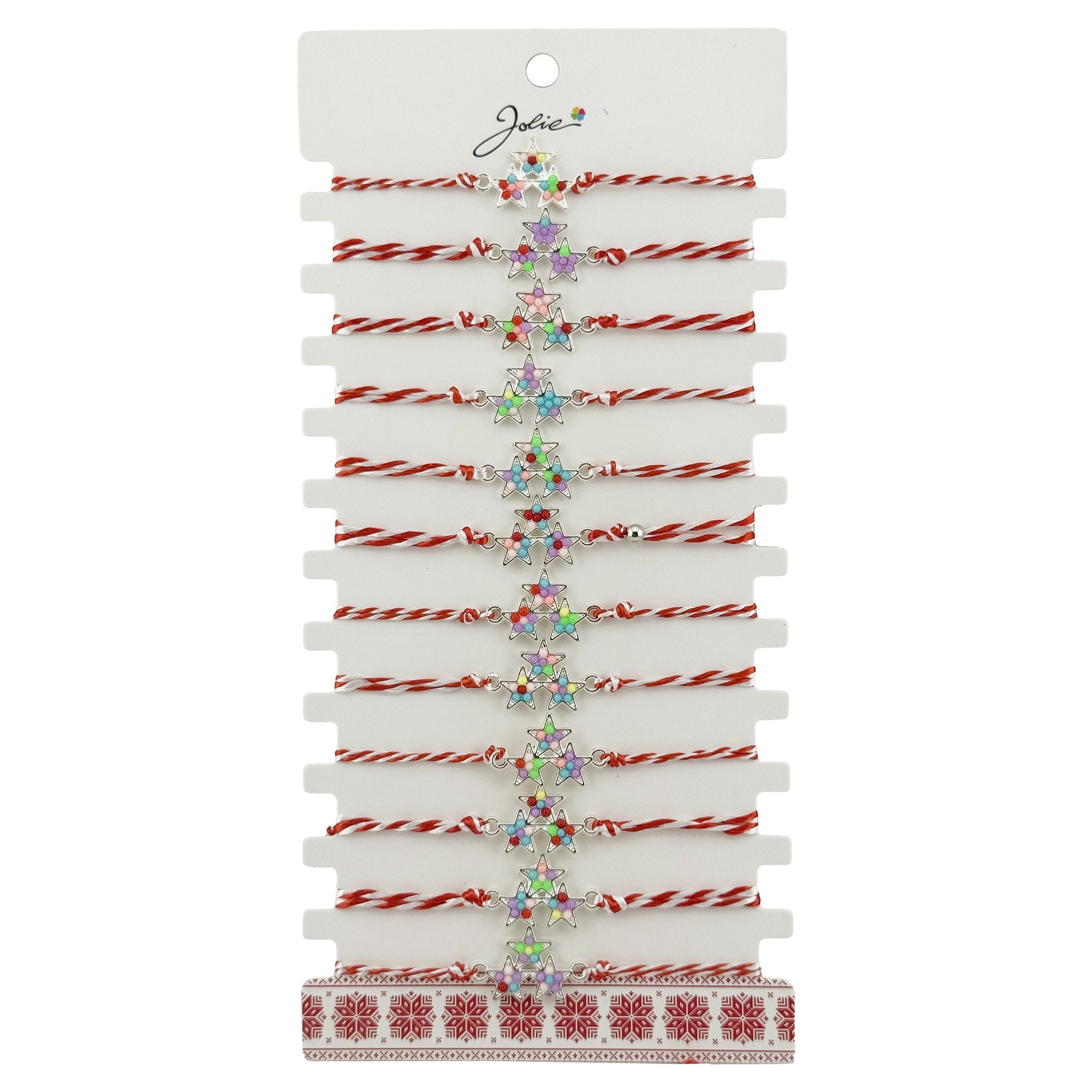 Bratara Martisor pentru Dama, Jolie, Model 3 Stele, Set 12 bucati, Pandativ Argintiu din Inox cu Elemente Multicolore,
