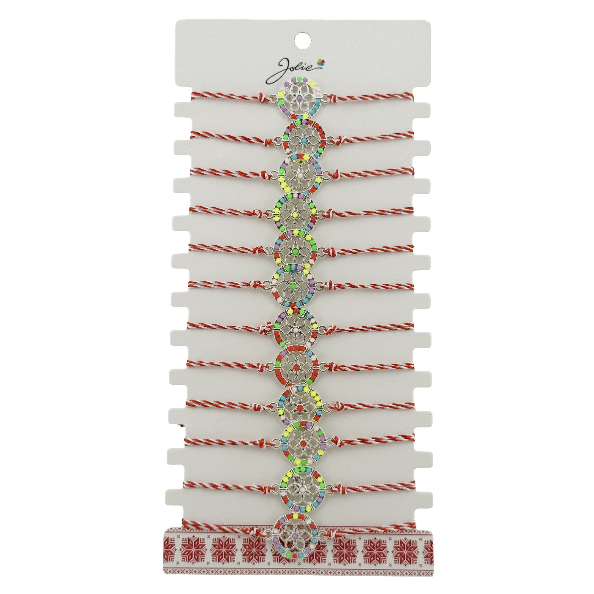 Bratara Martisor pentru Dama, Jolie, Model Floaricica in Cerc, Set 12 bucati, Pandativ Argintiu din Inox cu Elemente