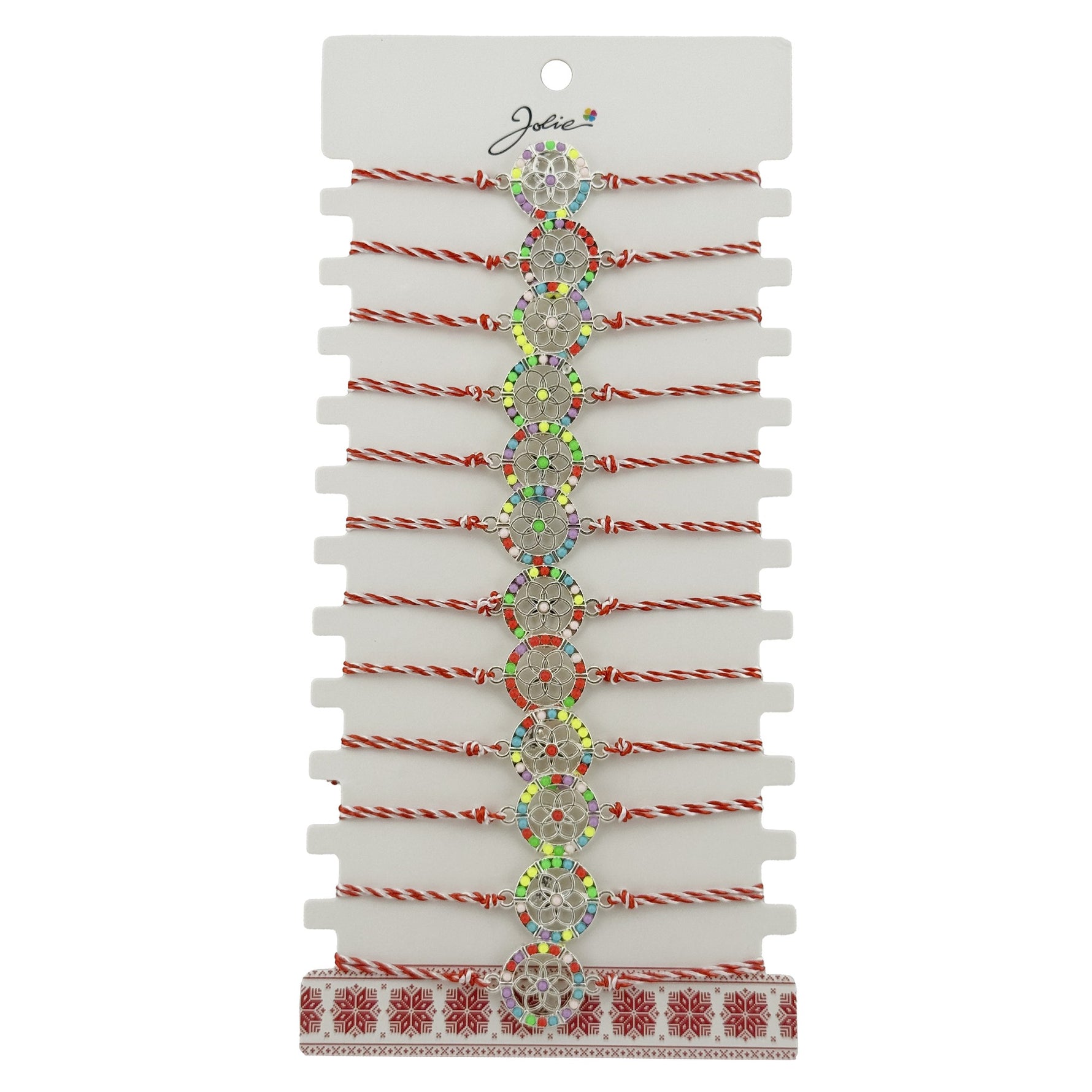 Bratara Martisor pentru Dama, Jolie, Model Floaricica in Cerc, Set 12 bucati, Pandativ Argintiu din Inox cu Elemente