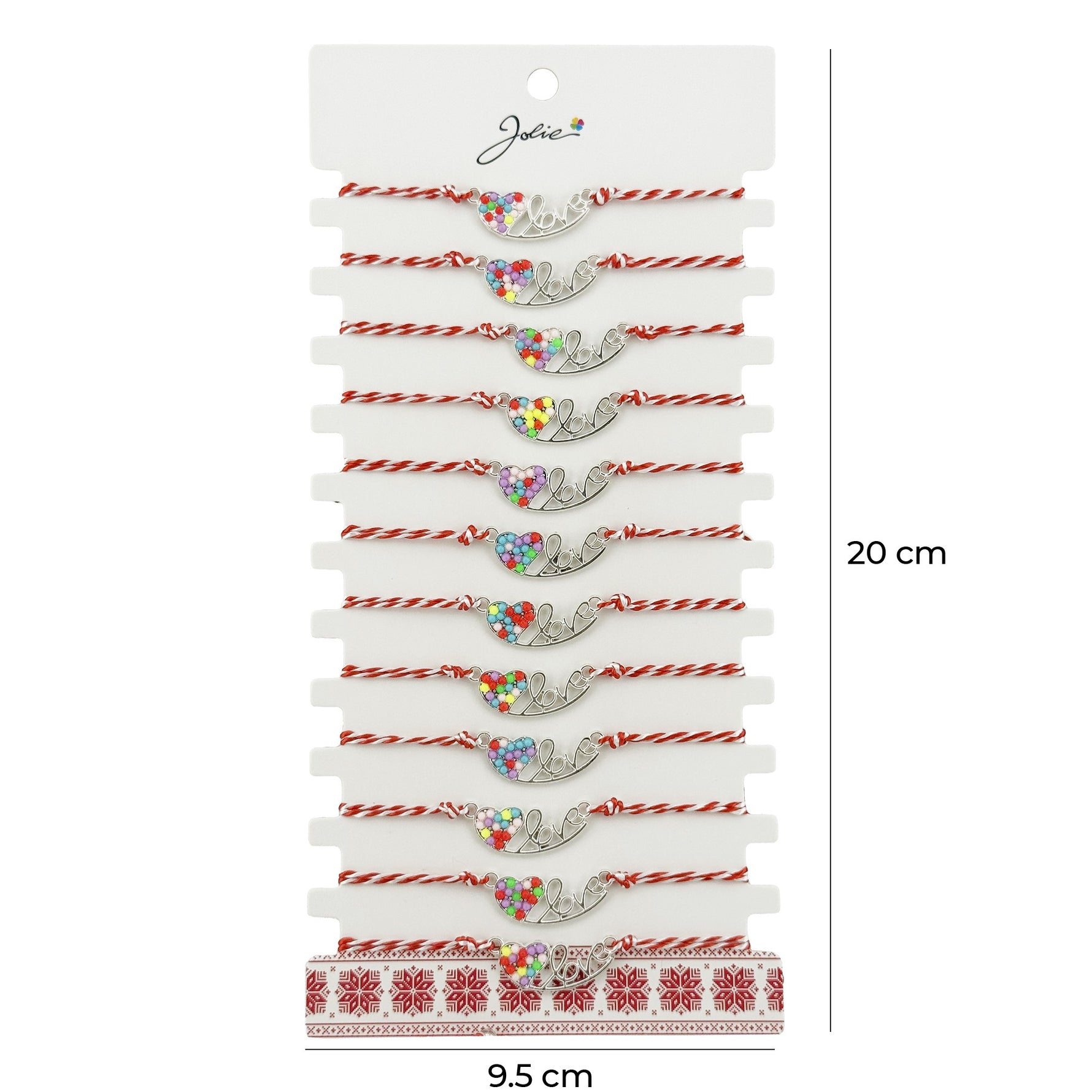 Bratara Martisor pentru Dama, Jolie, Model Inima LOVE, Set 12 bucati, Pandativ Argintiu din Inox cu Elemente
