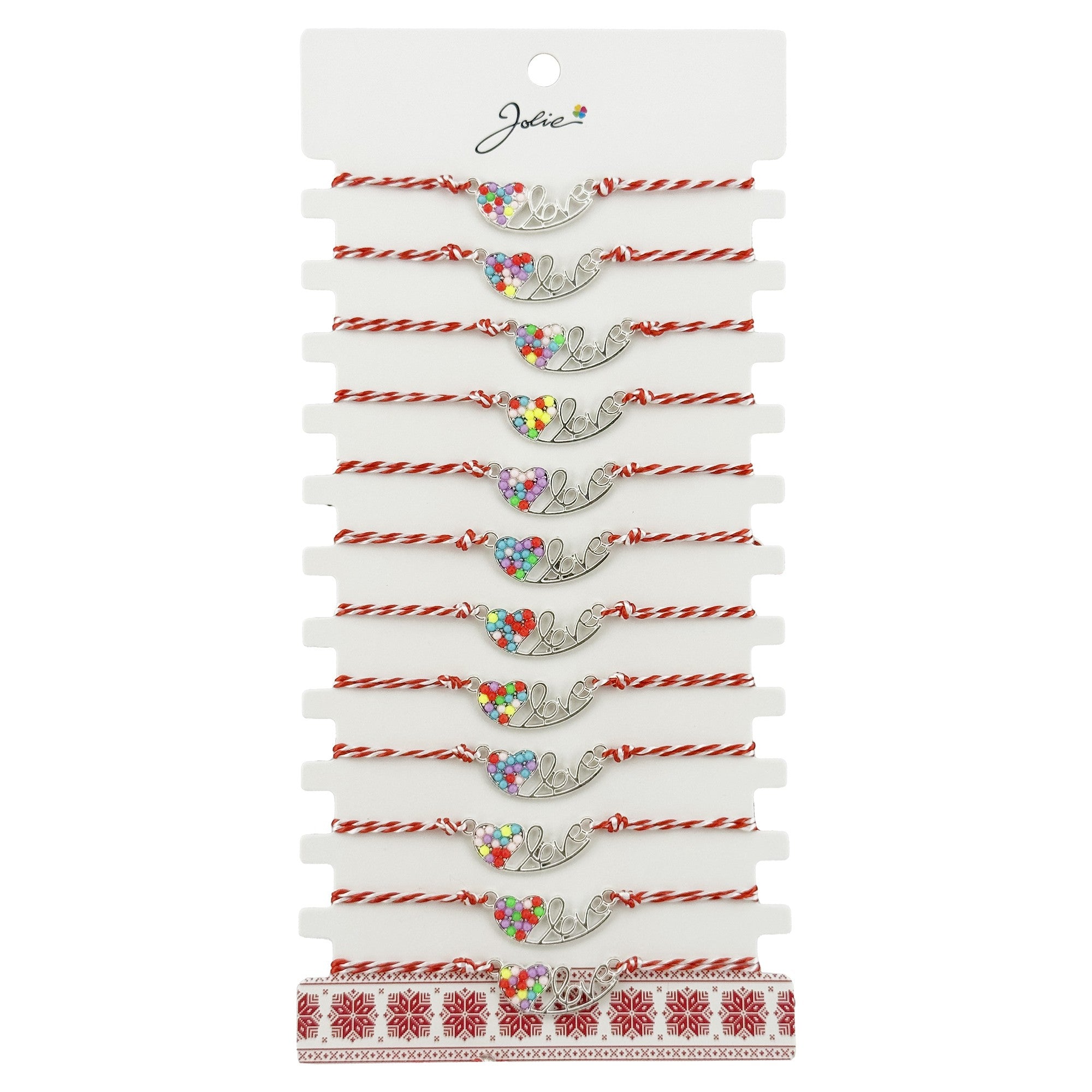 Bratara Martisor pentru Dama, Jolie, Model Inima LOVE, Set 12 bucati, Pandativ Argintiu din Inox cu Elemente