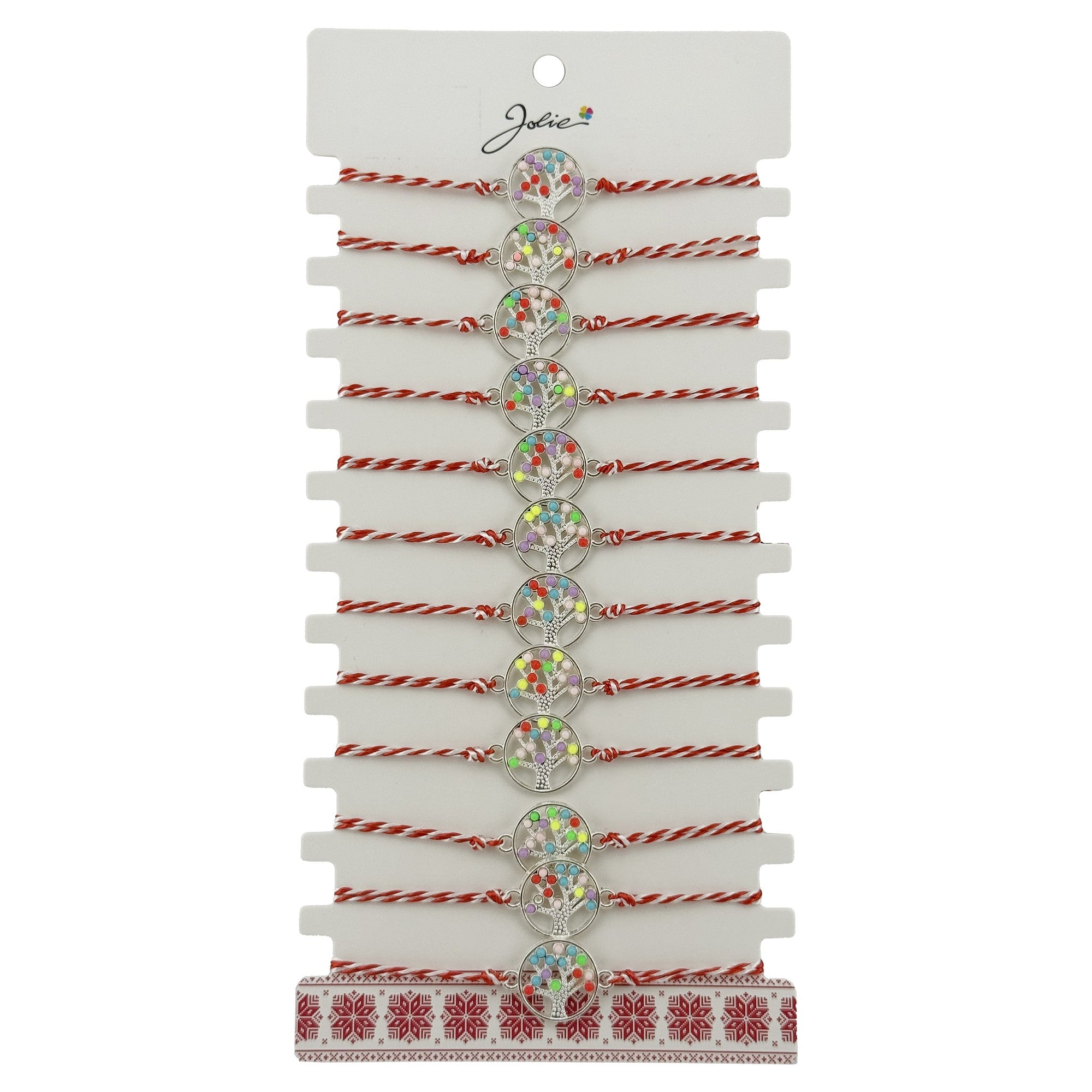 Bratara Martisor pentru Dama, Jolie, Model Copacel Colorat, Set 12 bucati, Pandativ Argintiu din Inox cu Elemente