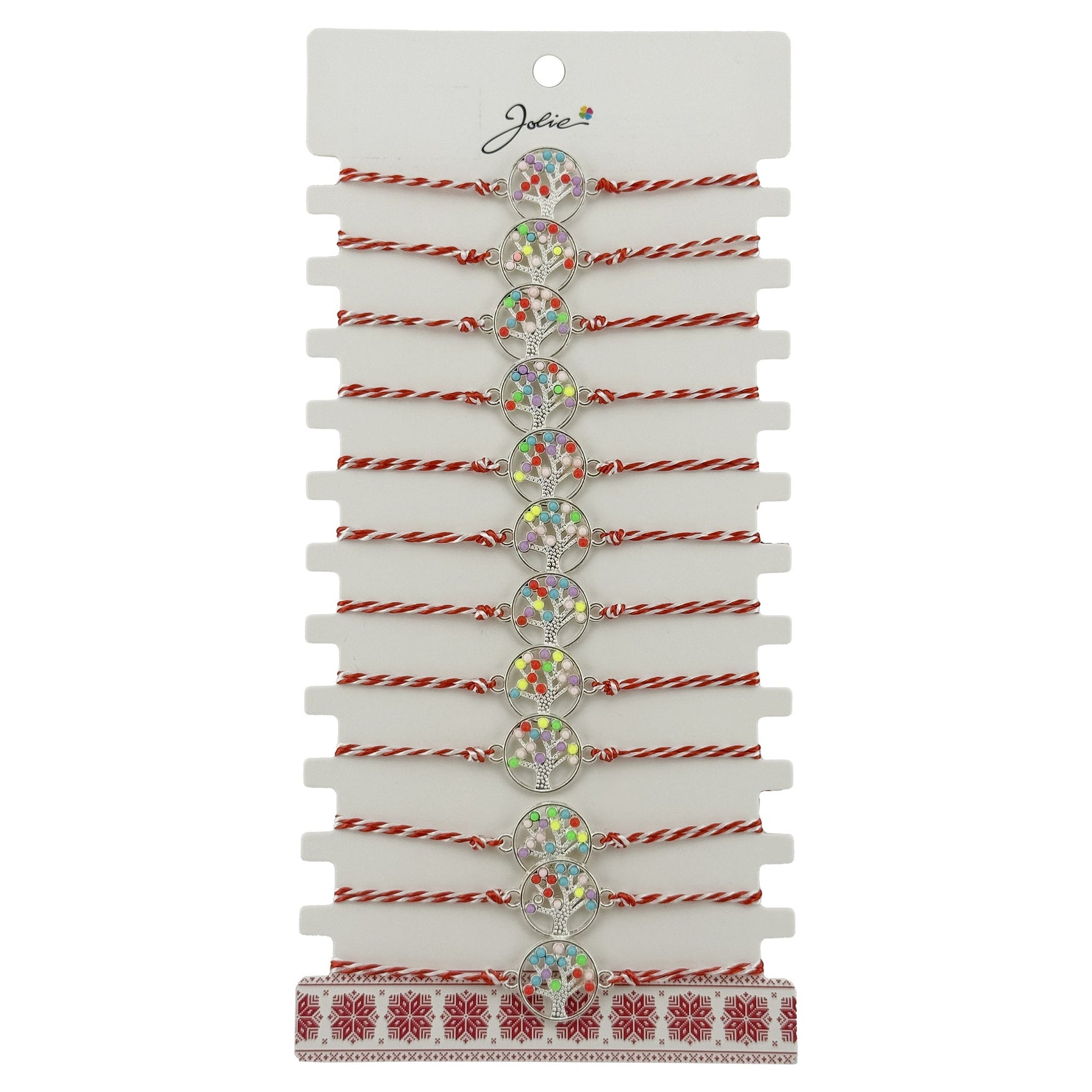 Bratara Martisor pentru Dama, Jolie, Model Copacel Colorat, Set 12 bucati, Pandativ Argintiu din Inox cu Elemente