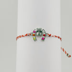 Bratara Martisor pentru Dama, Jolie, Model Potcoava, Set 12 bucati, Pandativ Argintiu din Inox cu Snur Alb-Rosu