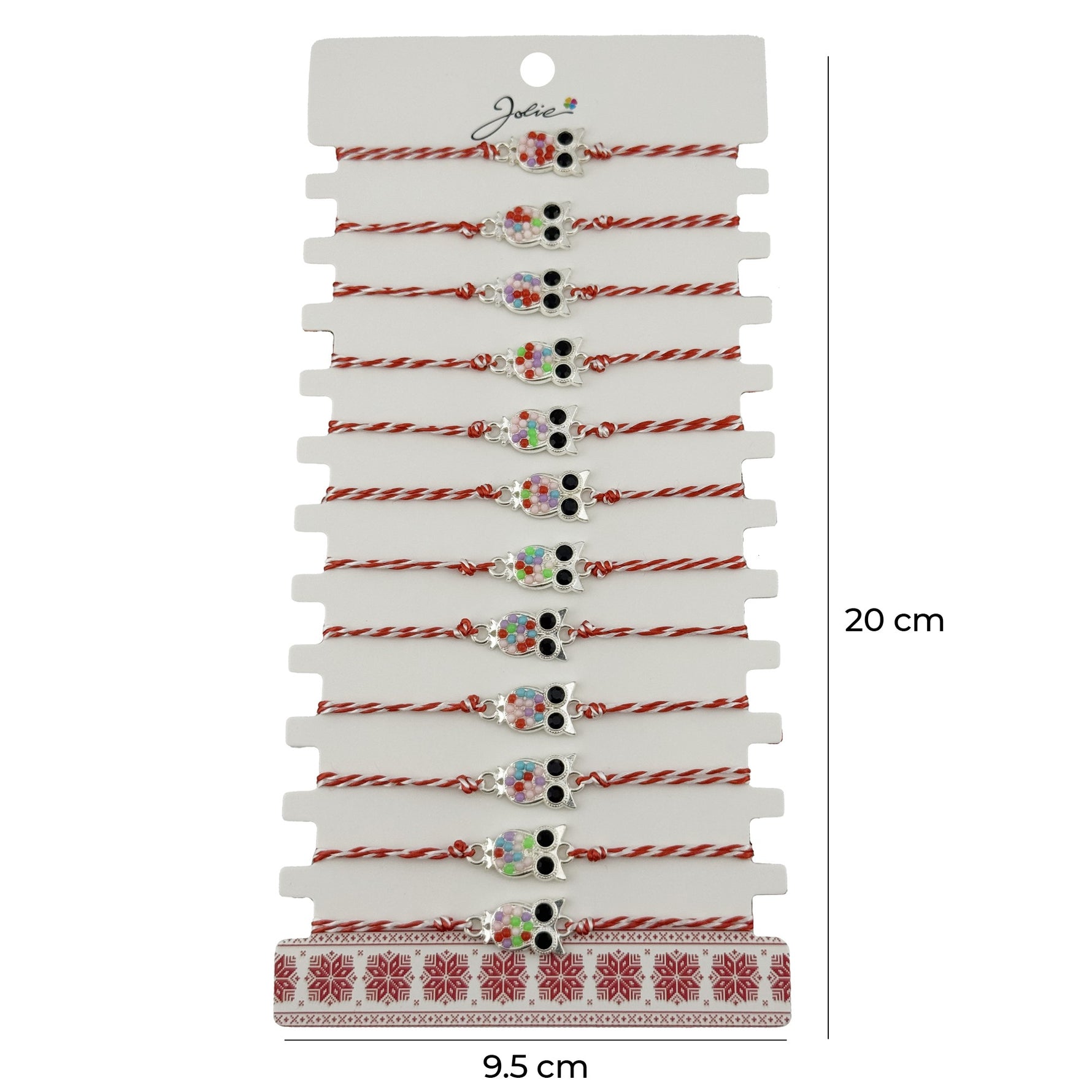 Bratara Martisor pentru Dama, Jolie, Model Bufnita, Set 12 bucati, Pandativ Argintiu din Inox cu Elemente Multicolore,