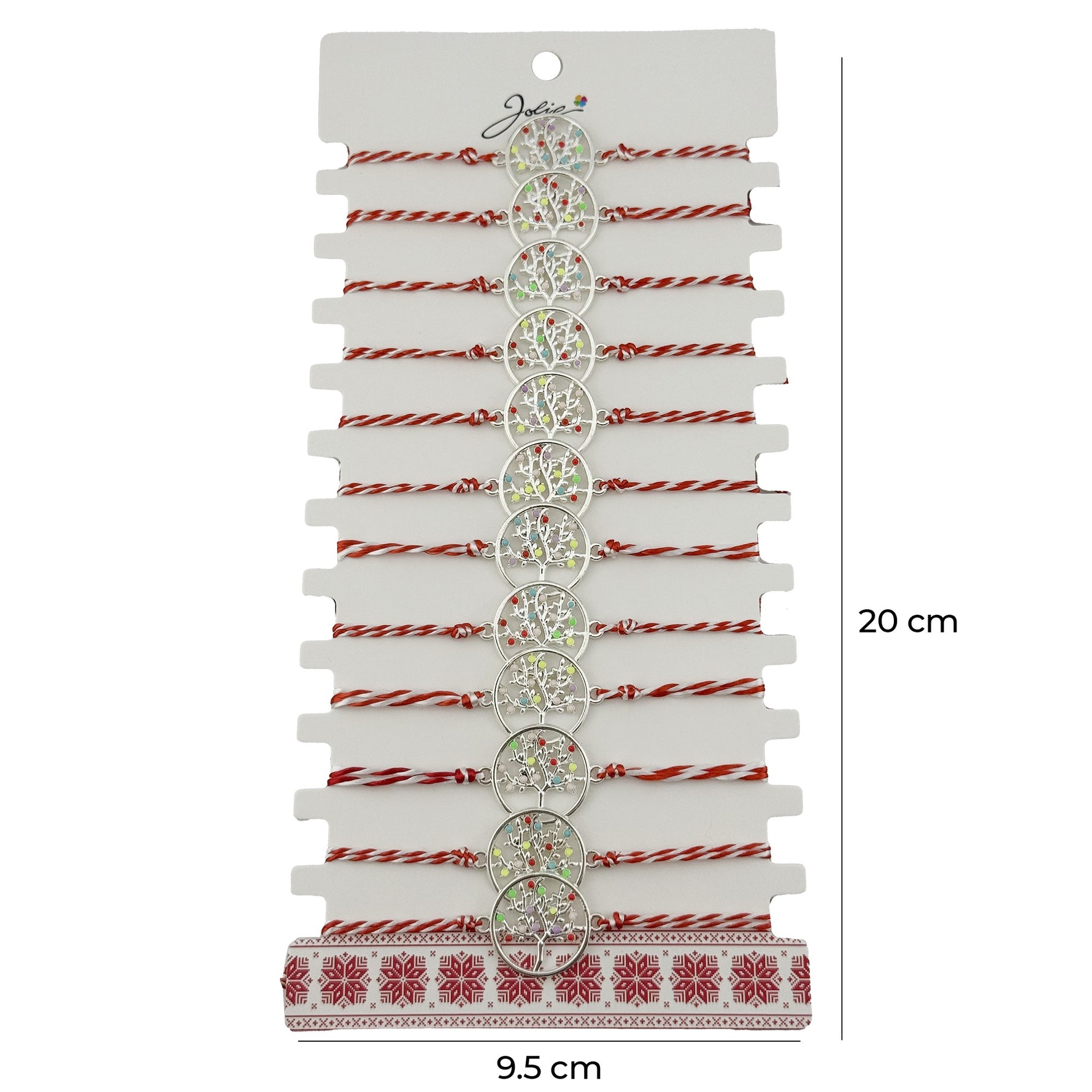 Bratara Martisor pentru Dama, Jolie, Model Copac Multicolor, Set 12 bucati, Pandativ Argintiu din Inox cu Elemente