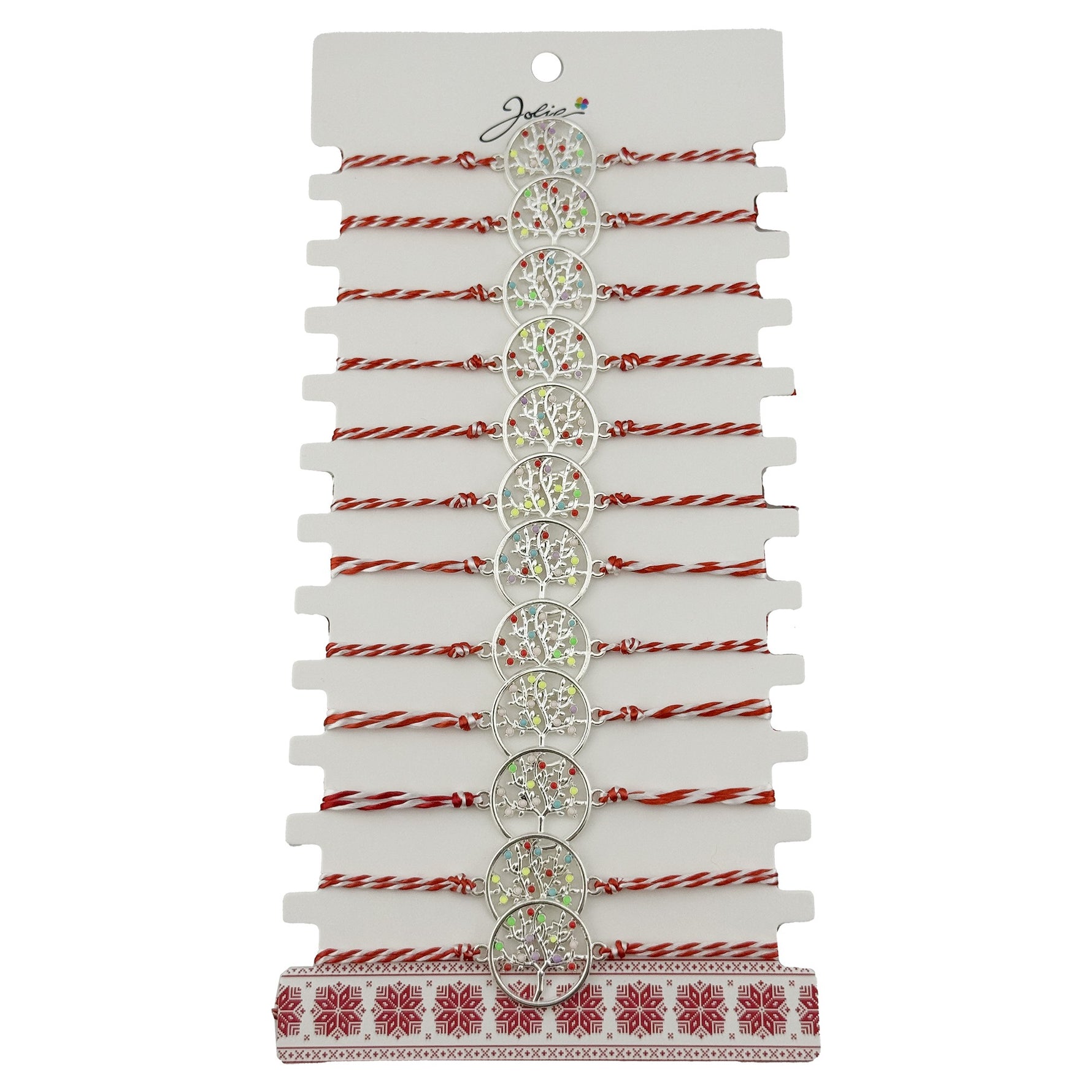 Bratara Martisor pentru Dama, Jolie, Model Copac Multicolor, Set 12 bucati, Pandativ Argintiu din Inox cu Elemente