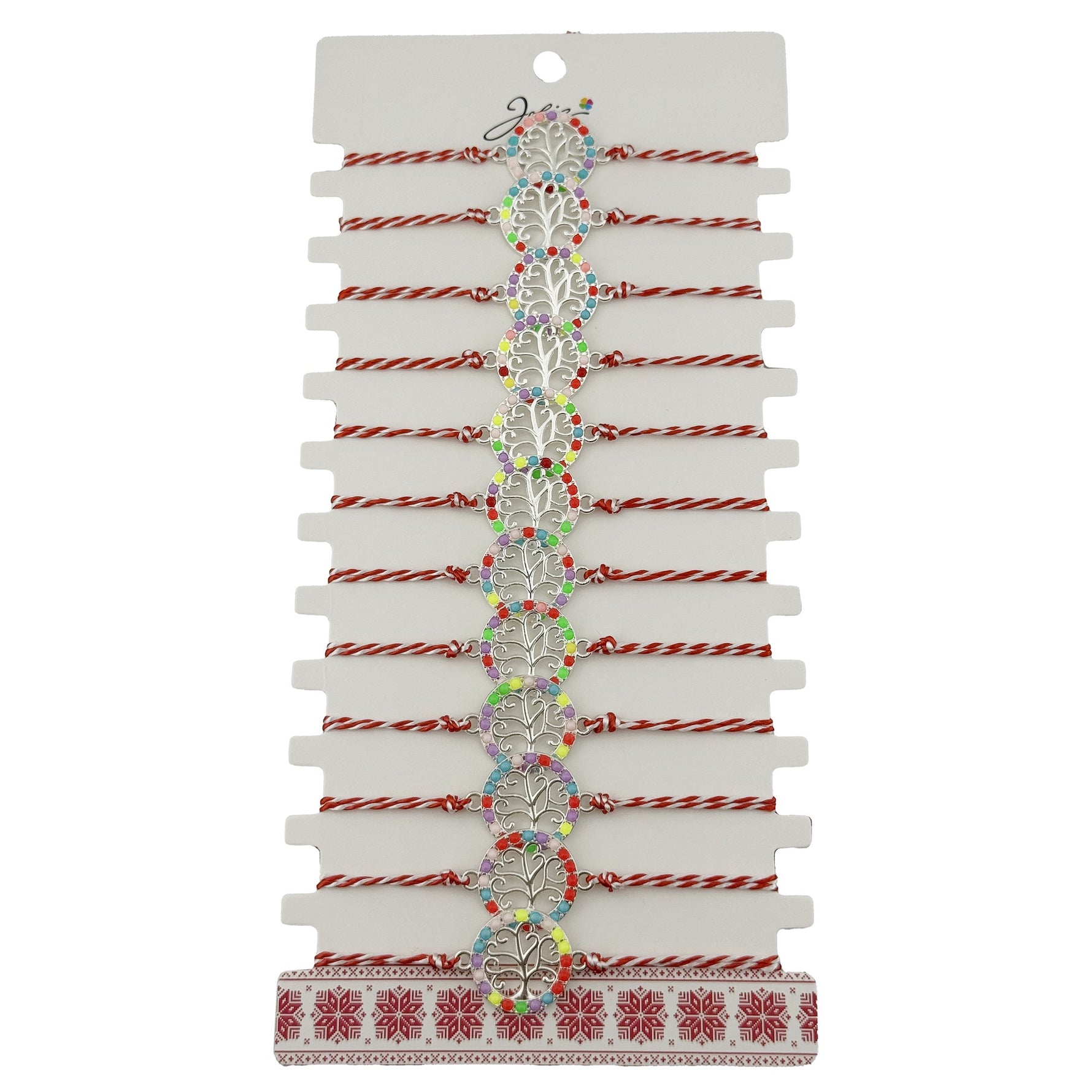 Bratara Martisor pentru Dama, Jolie, Model Copac, Set 12 bucati, Pandativ Argintiu din Inox cu Elemente Multicolore,
