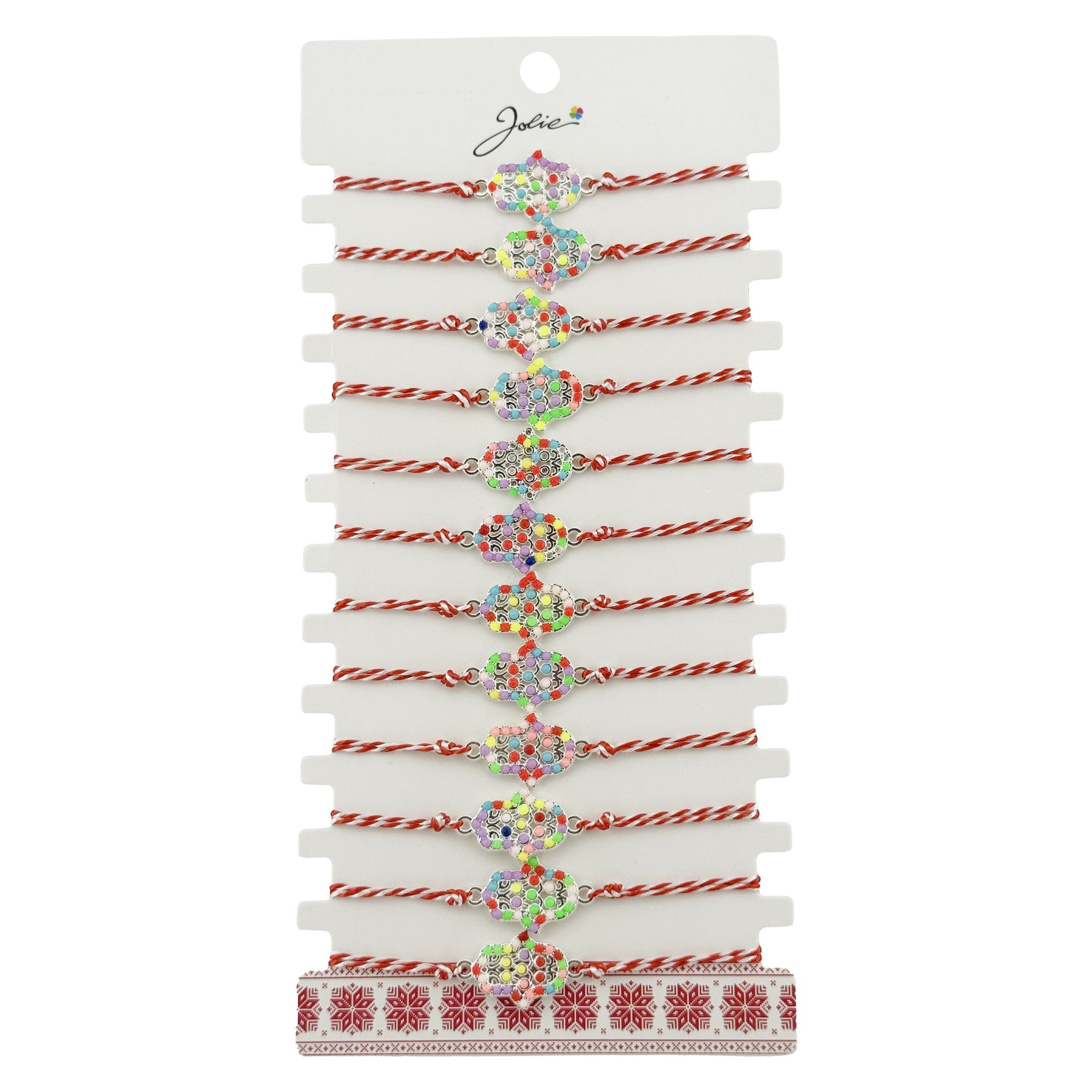 Bratara Martisor pentru Dama, Jolie, Model Floare, Set 12 bucati, Pandativ Argintiu din Inox cu Elemente Multicolore,