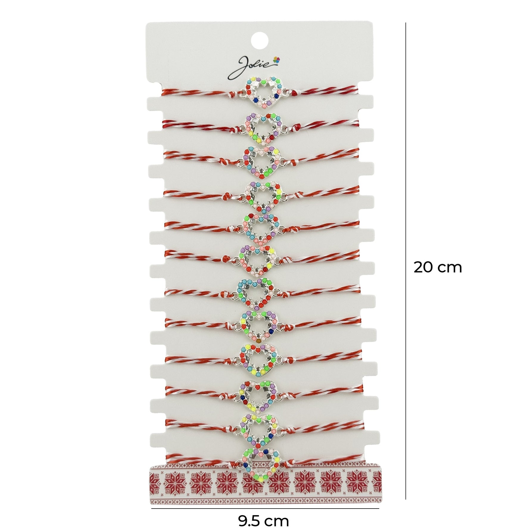 Bratara Martisor pentru Dama, Jolie, Model Inima Multicolora, Set 12 bucati, Pandativ Argintiu din Inox cu Elemente