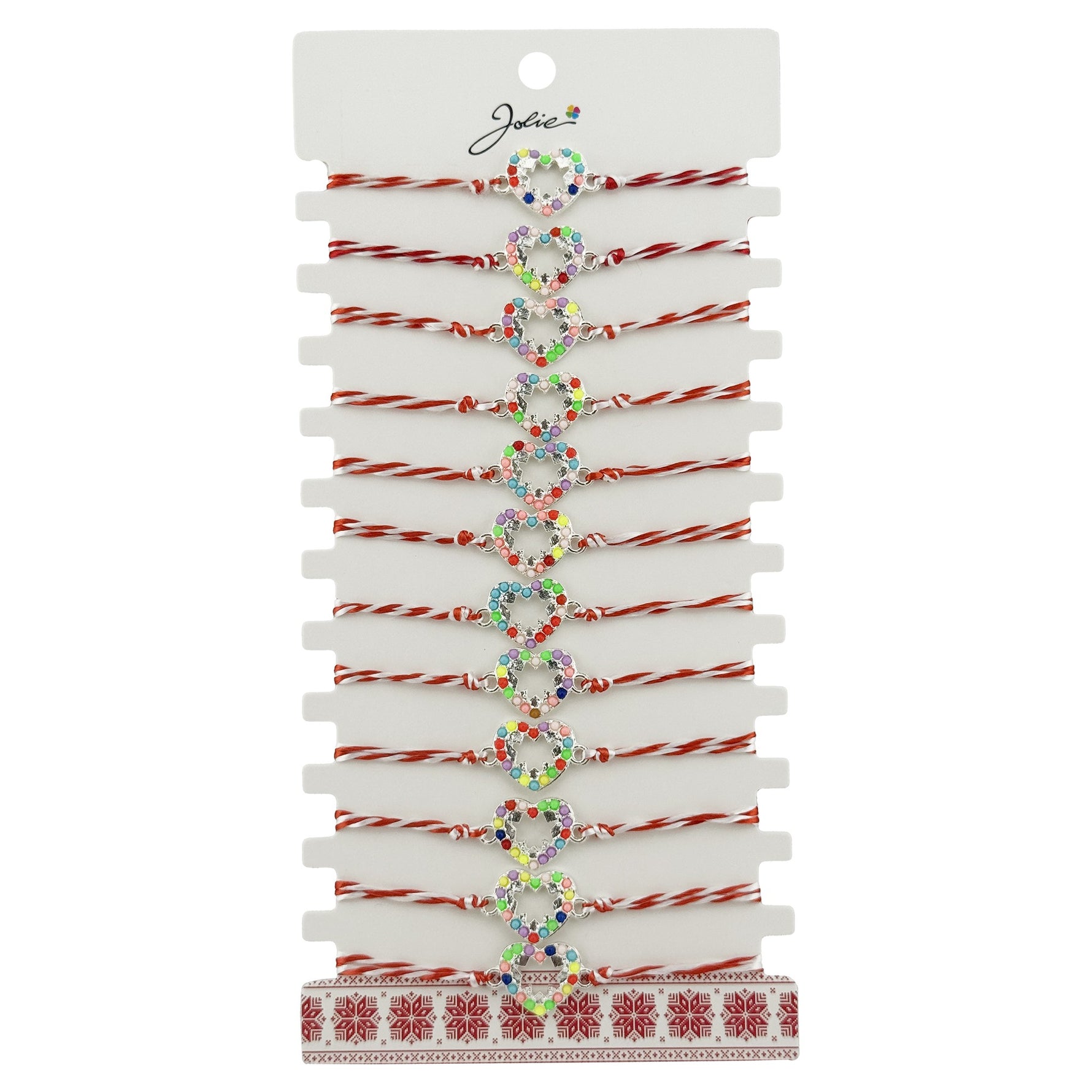 Bratara Martisor pentru Dama, Jolie, Model Inima Multicolora, Set 12 bucati, Pandativ Argintiu din Inox cu Elemente