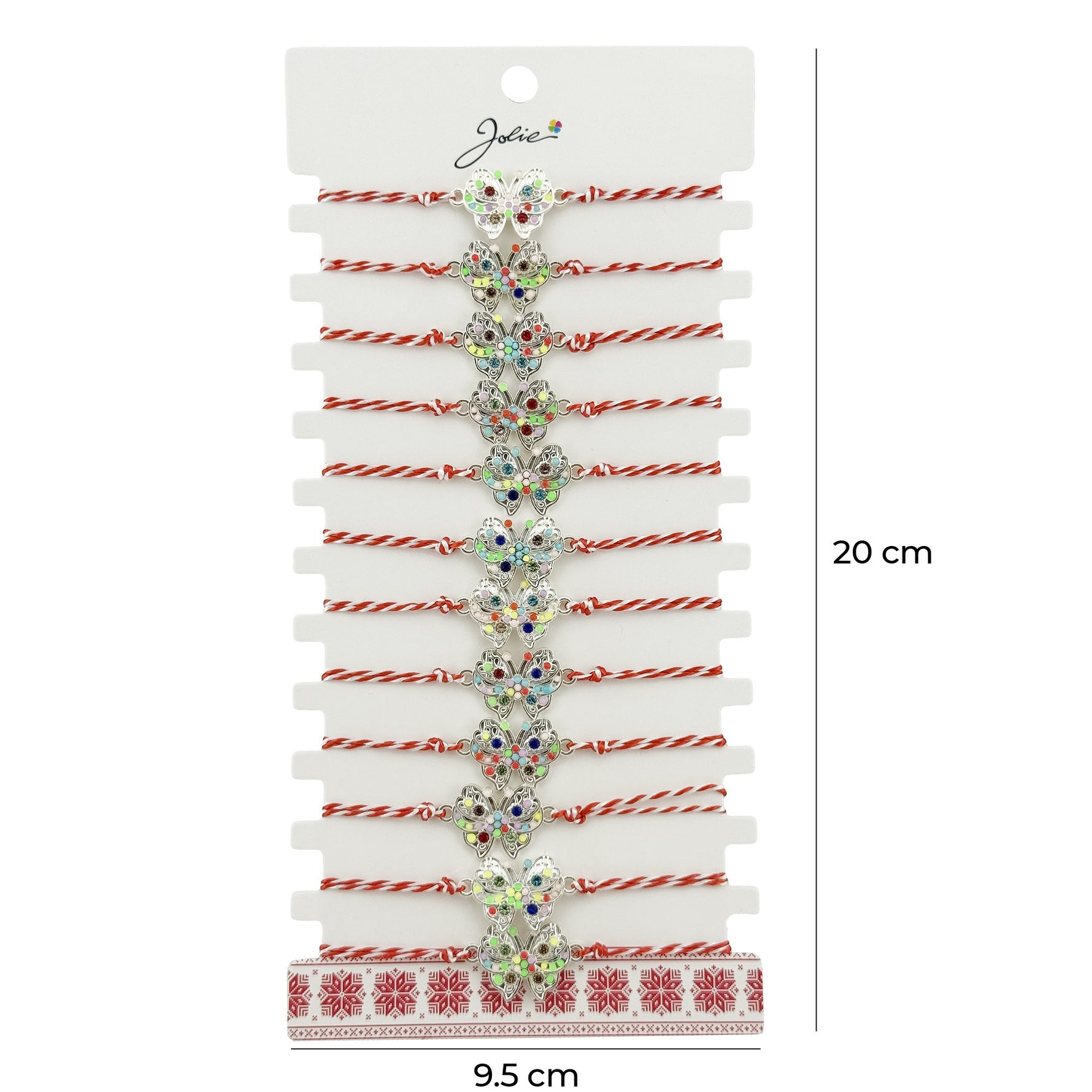 Bratara Martisor pentru Dama, Jolie, Model Fluture Multicolor, Set 12 bucati, Pandativ Argintiu din Inox cu Elemente