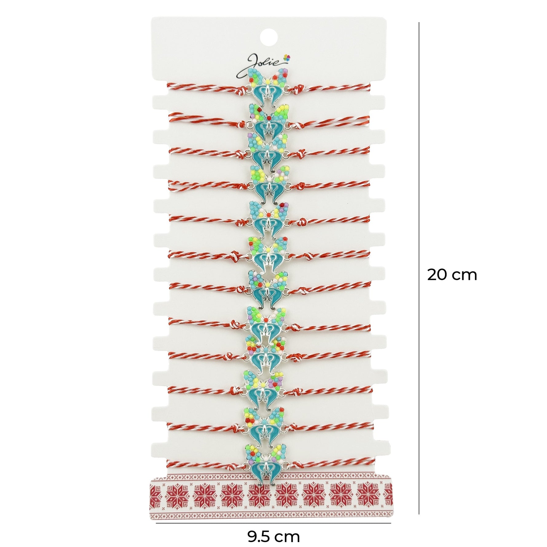 Bratara Martisor pentru Dama, Jolie, Model Fluturas Multicolor, Set 12 bucati, Pandativ Argintiu din Inox cu Elemente