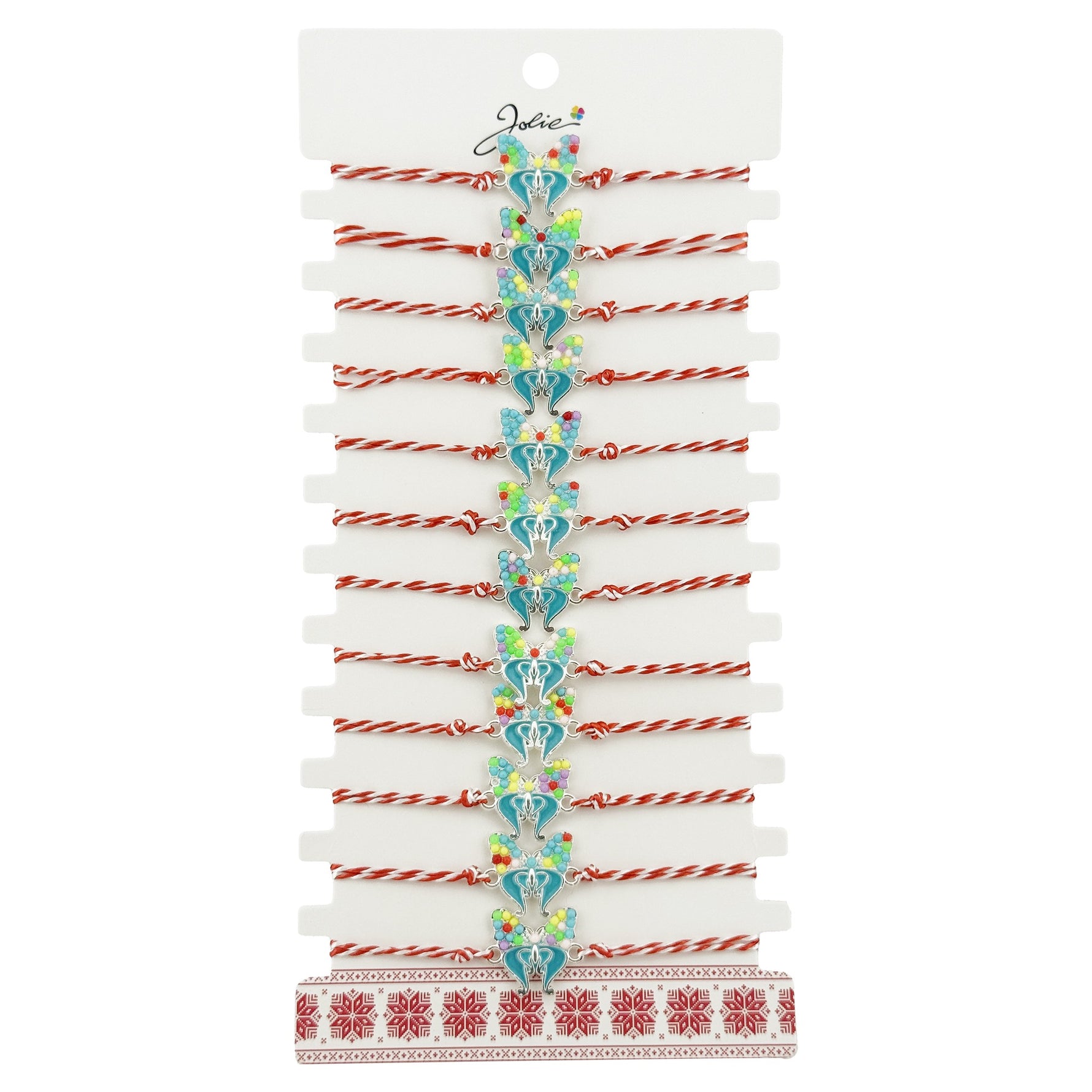 Bratara Martisor pentru Dama, Jolie, Model Fluturas Multicolor, Set 12 bucati, Pandativ Argintiu din Inox cu Elemente