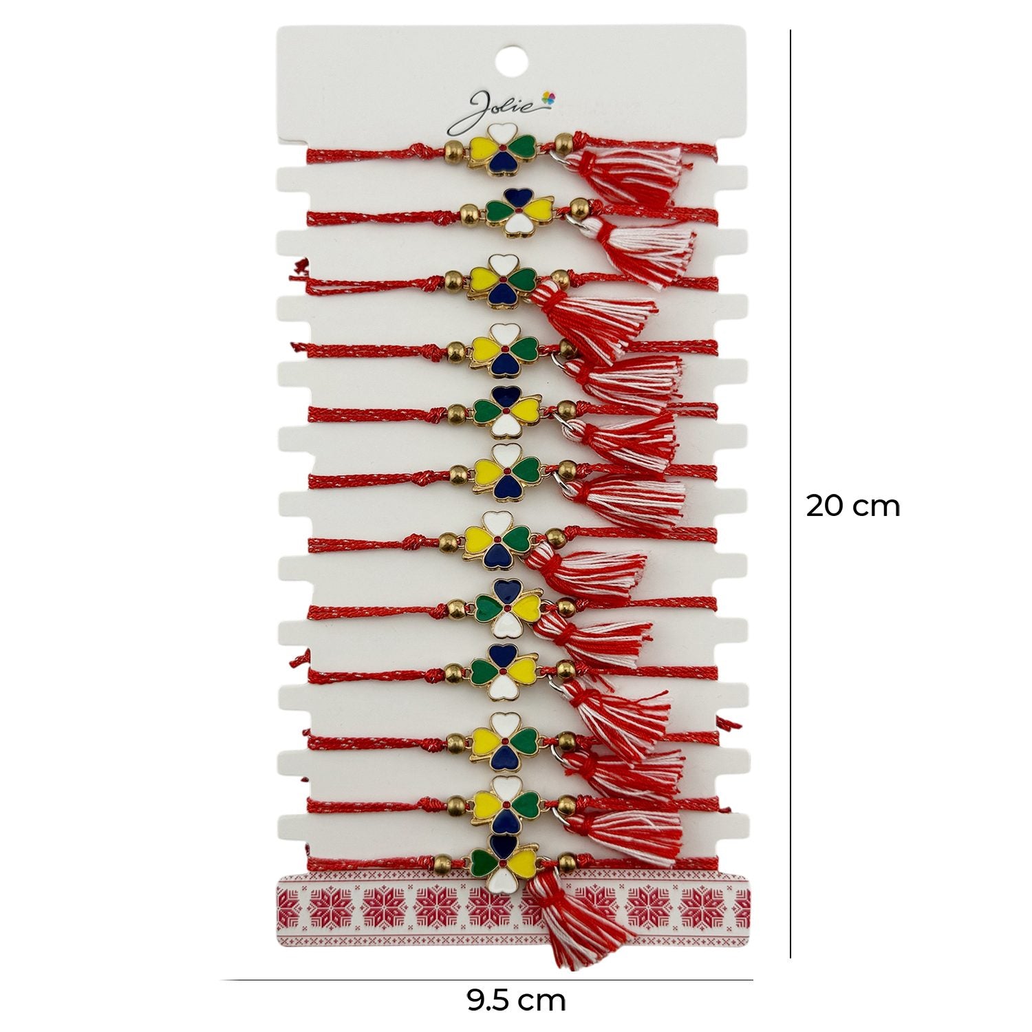 Martisor Bratara cu Ciucure pentru Dama, Jolie, Model Trifoi Colorat, Set 12 bucati, Pandativ din Inox, Snur Reglabil,
