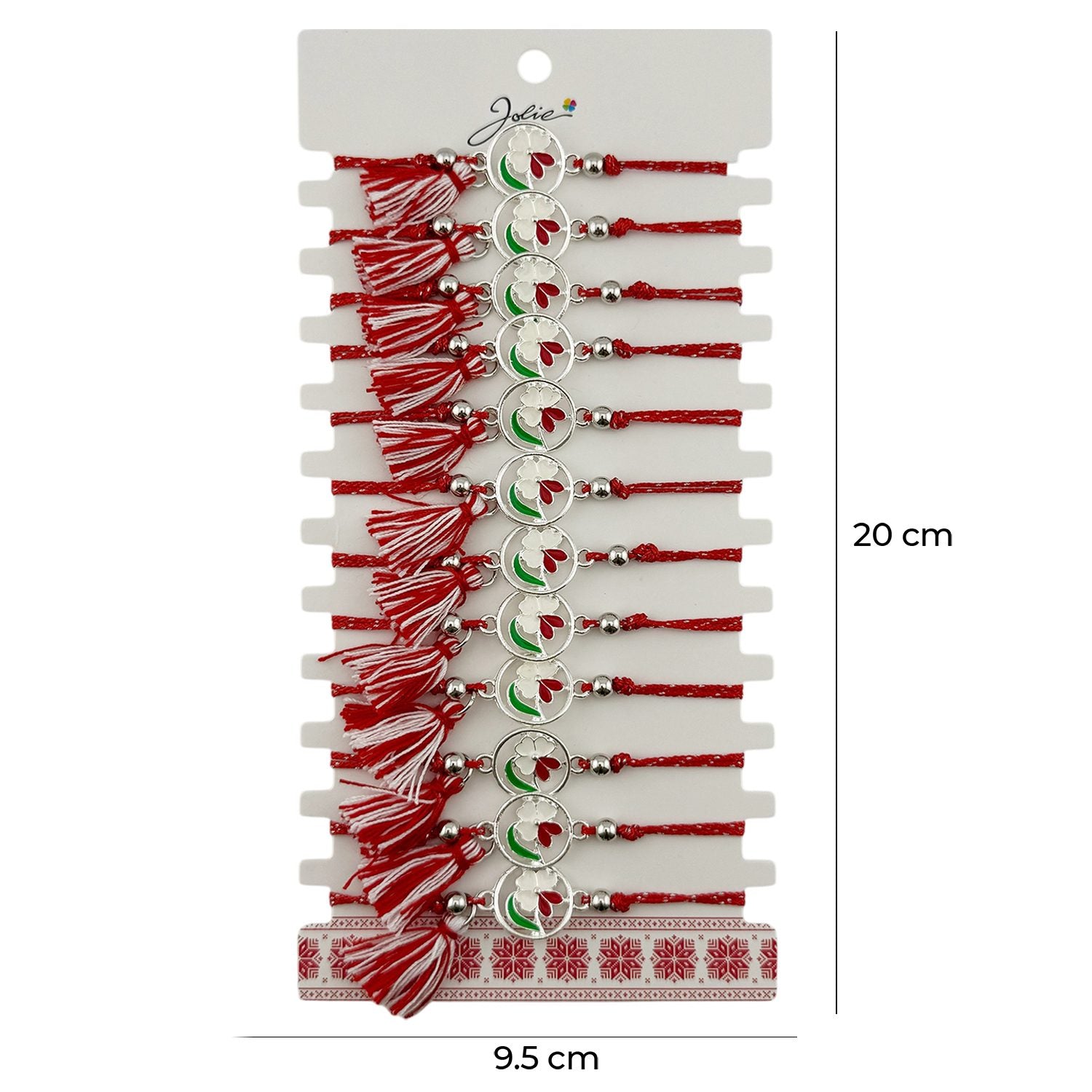 Martisor Bratara cu Ciucure pentru Dama, Jolie, Model Floare Alba, Set 12 bucati, Pandativ din Inox, Snur Reglabil,