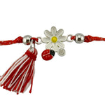 Martisor Bratara cu Ciucure pentru Dama, Jolie, Model Margareta cu Buburuza, Set 12 bucati, Pandativ din Inox, Snur