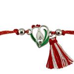 Martisor Bratara cu Ciucure pentru Dama, Jolie, Model Inima cu Ghiocel, Set 12 bucati, Pandativ din Inox, Snur