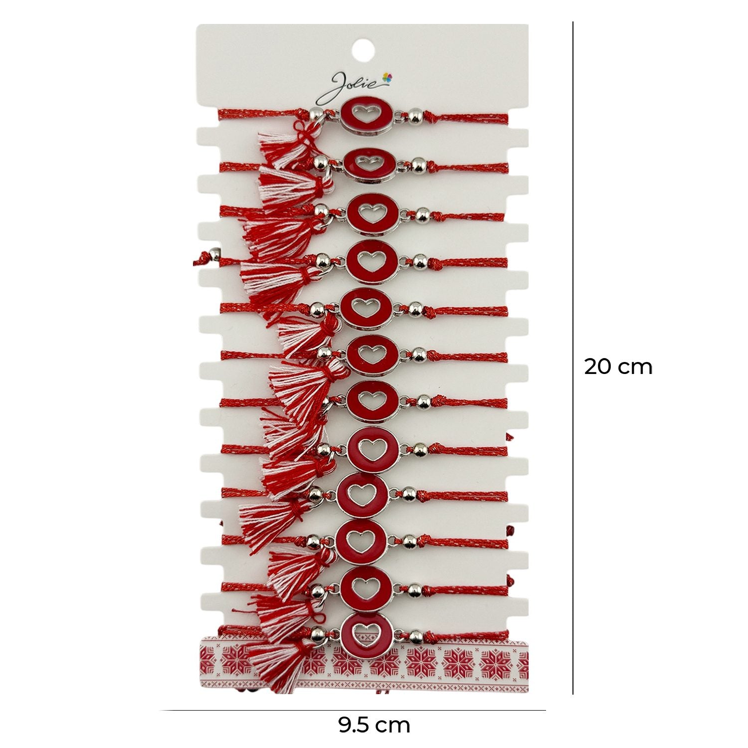 Martisor Bratara cu Ciucure pentru Dama, Jolie, Model Cerc cu Inima, Set 12 bucati, Pandativ din Inox, Snur Reglabil,
