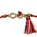 Martisor Bratara cu Ciucure pentru Dama, Jolie, Model Infinit cu Fluture, Set 12 bucati, Pandativ din Inox cu Pietre,