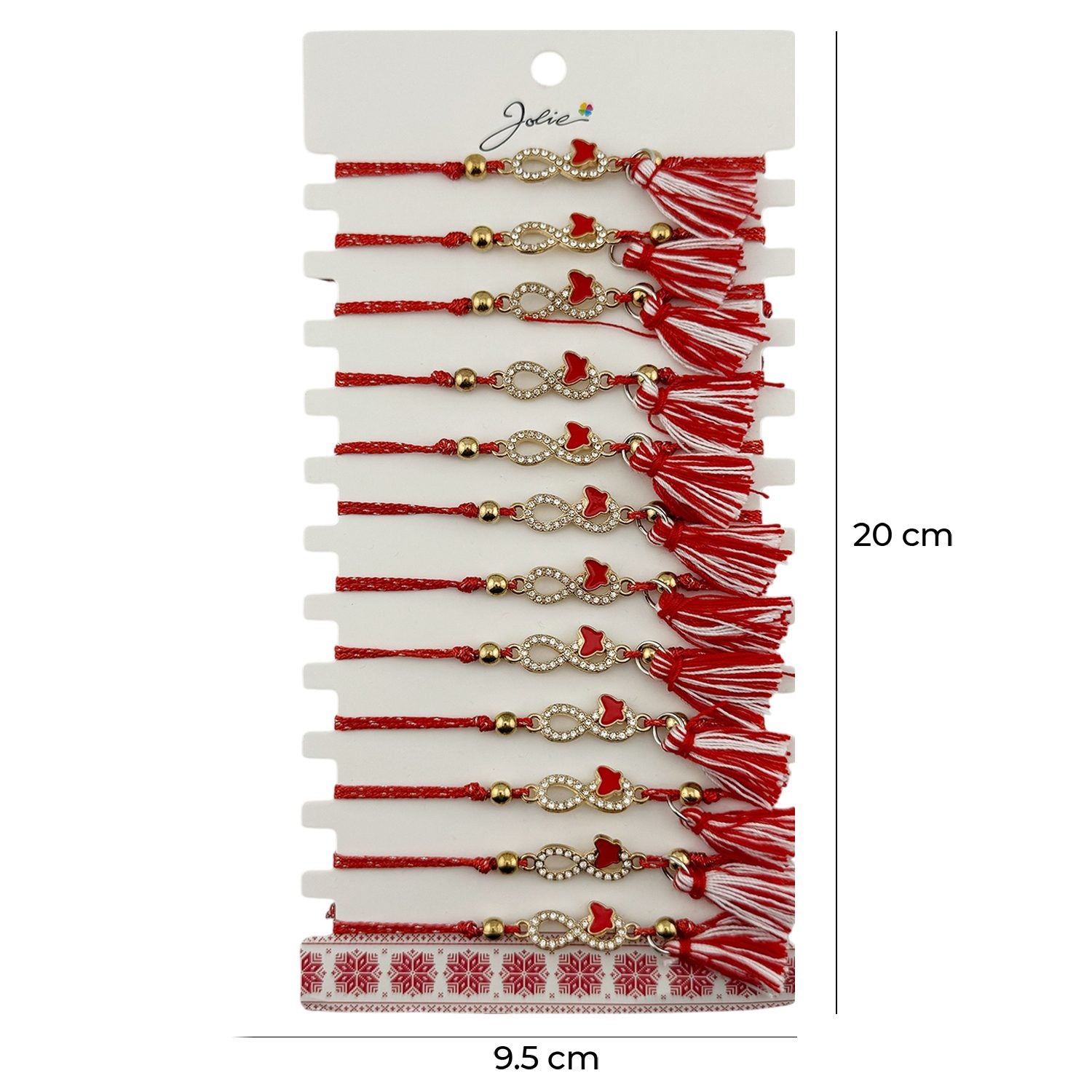 Martisor Bratara cu Ciucure pentru Dama, Jolie, Model Infinit cu Fluture, Set 12 bucati, Pandativ din Inox cu Pietre,