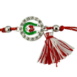 Martisor Bratara cu Ciucure pentru Dama, Jolie, Model Potcoava cu Buburuza in Cerc, Set 12 bucati, Pandativ din Inox cu