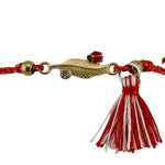 Martisor Bratara cu Ciucure pentru Dama, Jolie, Model Pana cu Buburuza, Set 12 bucati, Pandativ din Inox cu Piatra,